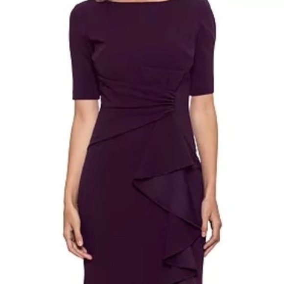 Purple Ruffled Ruched Gown, Petite Length - Picture 1 of 3